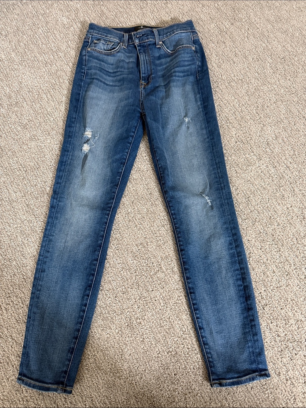 7 For All Mankind The High Waist Ankle Skinny Jeans in Medium Blue